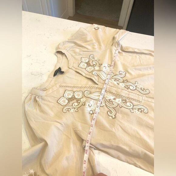 Banana Republic Embroidered Boho Long Bell Sleeve Mini Tunic Dress Small Petite - Picture 8 of 13